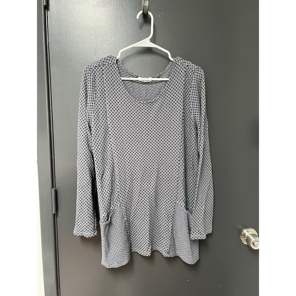 Habitat Womens M Boatneck Textured Gray Tunic Blouse Top Long Sleeve Boho Lagen